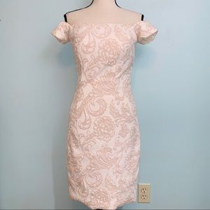 JS Collections Cream and Gold Off Shoulder Dress